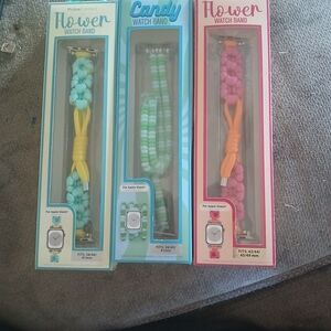 Flower Watch Band Set - Blue, Green, Pink